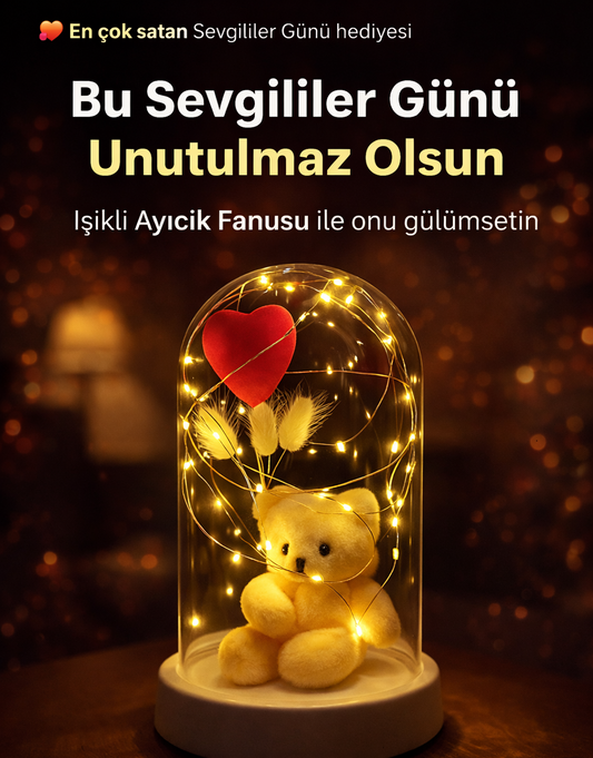Işıklı Ayıcık Cam Fanus