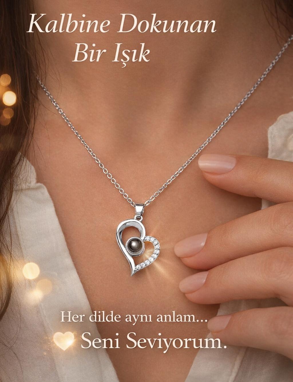 100 Dilde Seni Seviyorum Yazılı Gümüş Sevgili Kolyesi